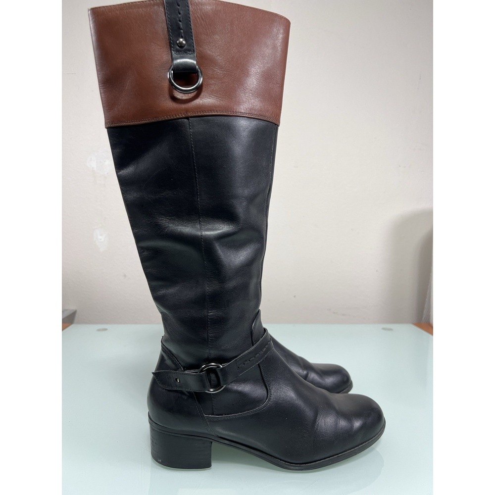 Bandolino Two Tone Riding Boots Black Brown Harness Knee High Women's 7.5
